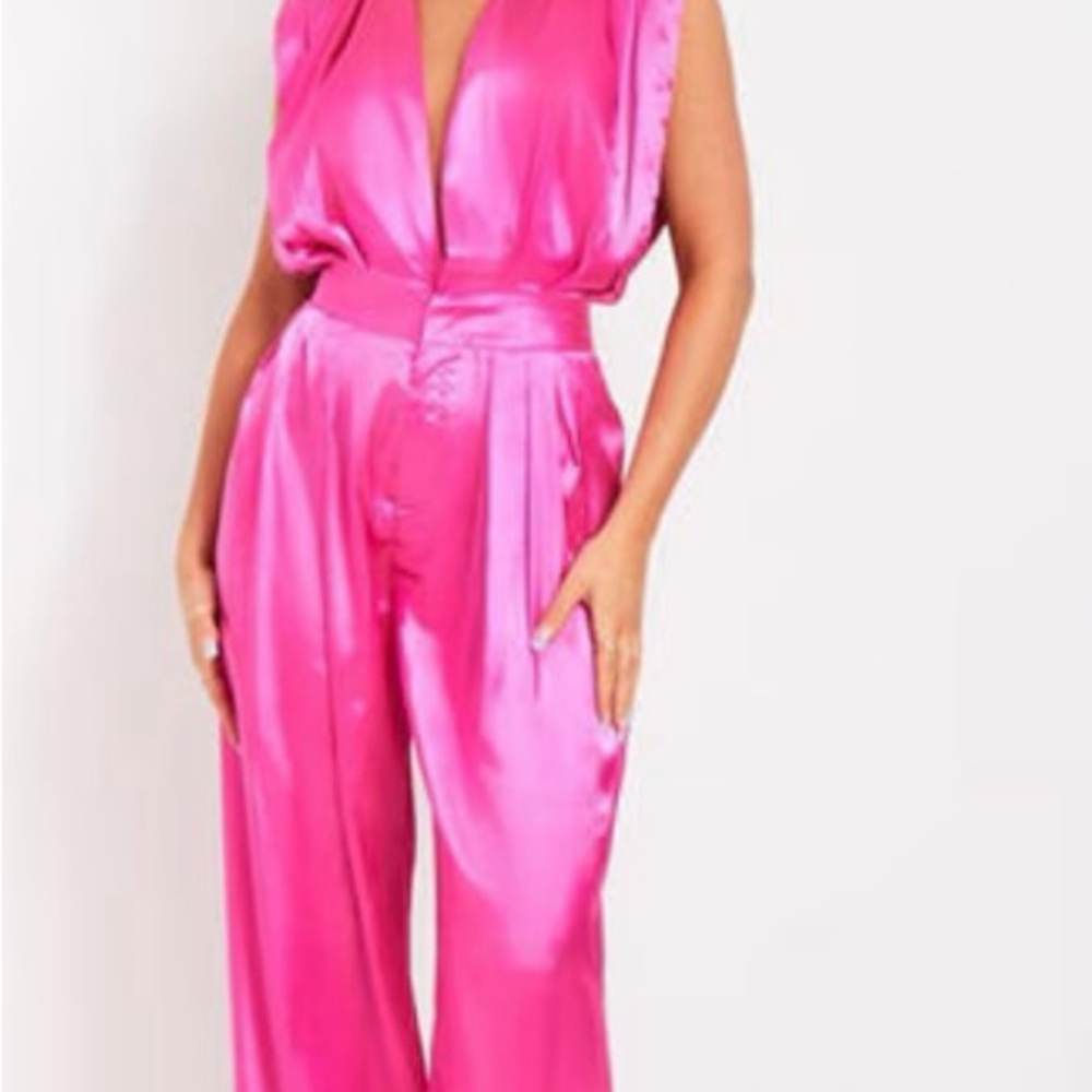 Missy Empire Fuchsia Satin Jumpsuit
